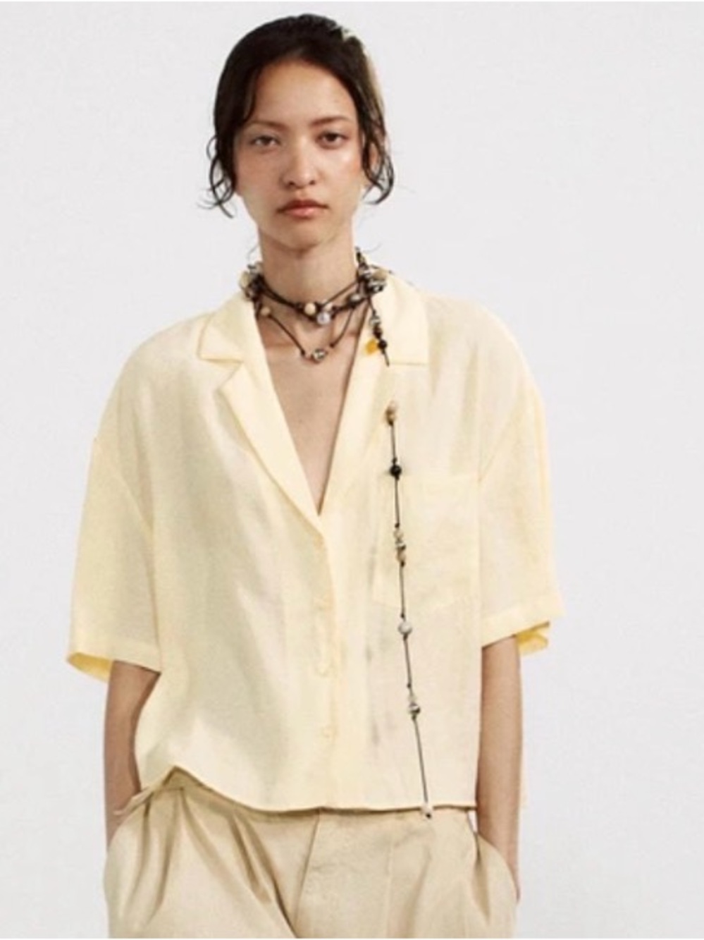 Zara Pale Yellow Short-Sleeve Button-Down Shirt